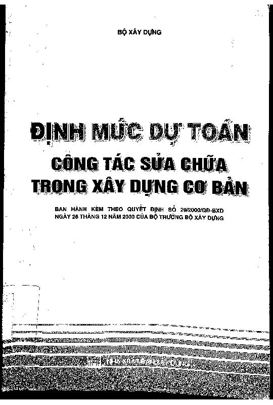 Định mức dự toán công tác sửa chữa trong xây dựng cơ bản