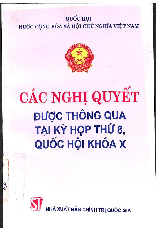 Các nghị quyết được thông qua tại kỳ họp thứ 8, Quốc hội khóa X
