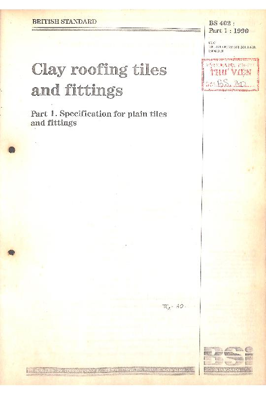 Clay roofing tiles and fittings. Part 1. Specification for plain tiles and fittings